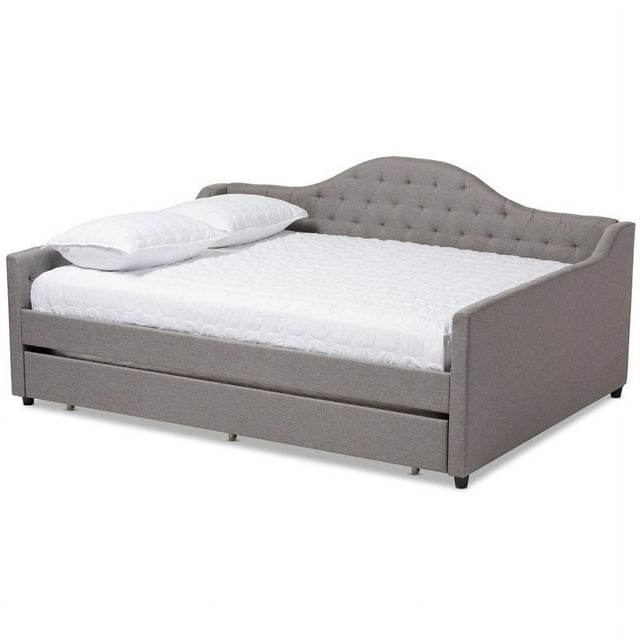 Baxton Studio Eliza Tufted Full Daybed with Pull-Out Trundle, Grey