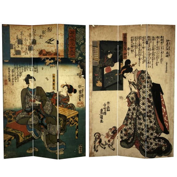Oriental Furniture 6 ft. Tall Japanese Figures Canvas Room Divider - 3 Panel