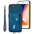 thumbnail image 4 of Nalacover for iPhone 7 / 8/ SE 2020/ SE 2022, Slim Case Wallet with Credit Card Holder, Back Flip Premium Leather Magnetic Clasp Kickstand Wirst Hand Strap Shockproof Cover, Blue, 4 of 7