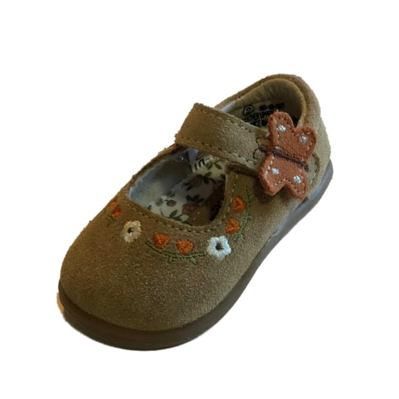 Cherokee Hosta Infant Girls Tan Suede Butterfly Baby Shoes Mary Janes