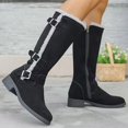 thumbnail image 6 of Women Sherpa Trim Knee High Winter Boots, Metal Buckle Side Zip Suede Tall Boots, Low Block Heel Warm Lined Long Boots Black 9(42), 6 of 6