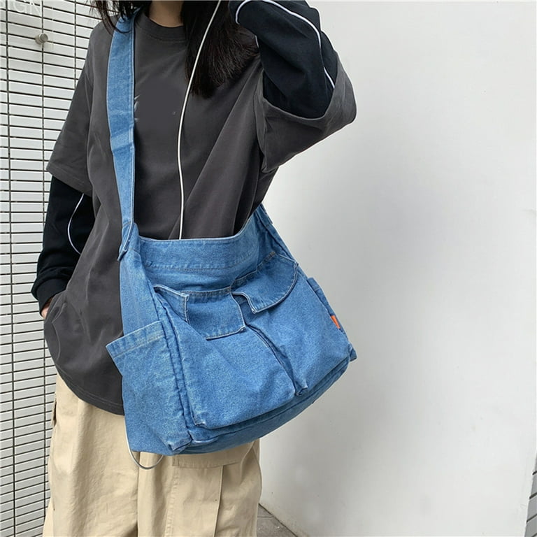 FunnyBeans Denim Purses & Handbags for Women, Unique Jean Hobo Tote Bag  Aesthetic Denim Shoulder Crossbody Messenger Bag (Style A Light Blue)