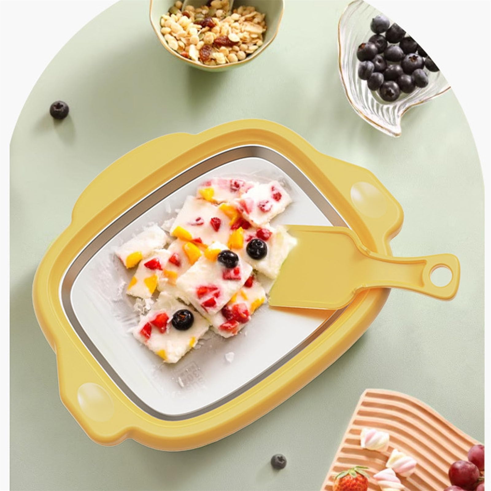Ice Cream Maker Pan with 2 Scrapers Ice Cream Maker Plate Multifunctional Cold Sweet Fried Plate Rolled
