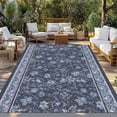 thumbnail image 2 of Navy Blue Floral Outdoor Rug for Patio/Deck/Porch, Non-Slip Large Area Rug 3 x 5 Ft, Ethnic Tribe Abstract Art Flowers Indoor Outdoor Rugs Washable Area Rugs, Reversible Camping Rug Carpet Runner, 2 of 8