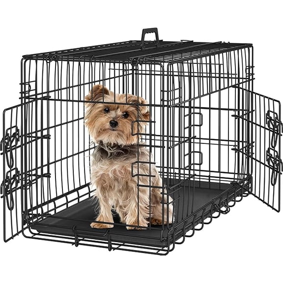 SONGMY 30 inch Double Door Dog Crate w/Divider for Puppy, Collapsible Metal Dog Kennel with Removable Tray, Portable Travel Cage, Black