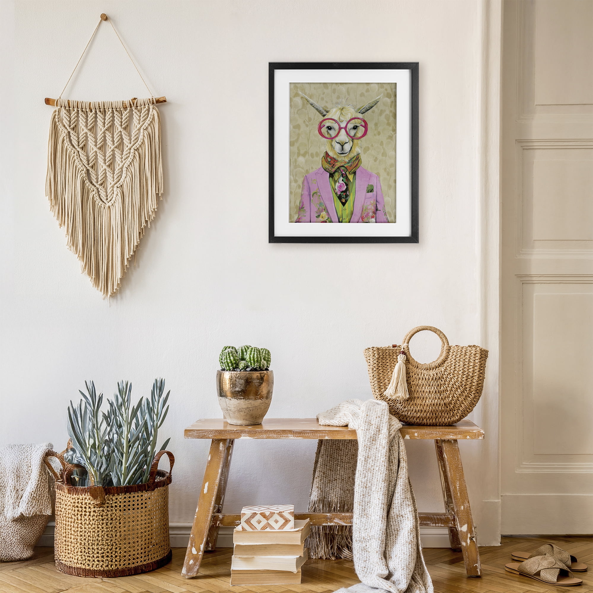 Stupell Industries Stylish Llama with Glasses Black Framed Print Under Glass, design by Svetlana Aleynikova