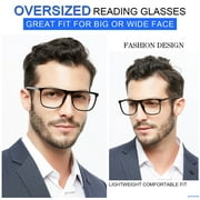MARE AZZURO Oversized Reading Glasses Men Big Square Readers for Large Head 1.0 1.25 to 6.0 (3 Colors), Polycarbonate Lens