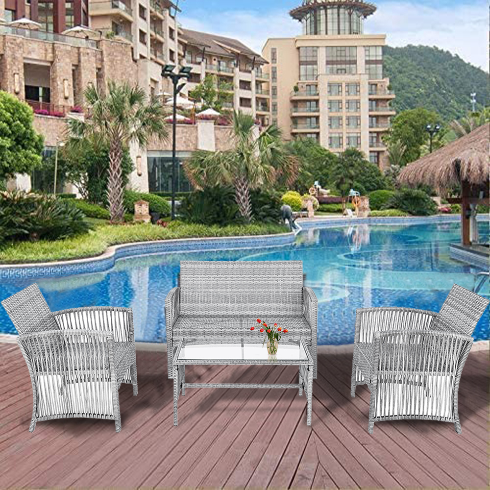 Wicker Patio Conversation Set, 4 Pieces PE Rattan Wicker Outdoor Furniture Set, Sectional Furniture Set with Soft Cushions & Coffee Table, Outdoor Chair Set for Patio Lawn Poolside Courtyard, B429 - image 2 of 10