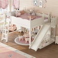 thumbnail image 4 of Harper & Bright Designs Queen Size Loft Bed with Wardrobe and Storage Shelves, Solid Wood Loft Bed Frame with Detachable Slide and Ladders, Beige, 4 of 12