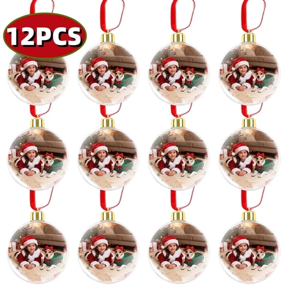 Christmas Photo Ornament Ball 12 Pcs Clear Hanging DIY Hanging Photo Frame Ornament for Holiday Gift Xmas Tree Decoration