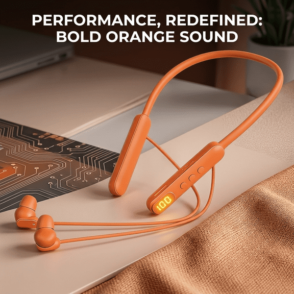 Neckband Wireless Bluetooth Headphones, 48H Long Playtime, 38ms Low Latency, 9D Stereo Sound, Type-C Fast Charging, LED Display Sports Earphones