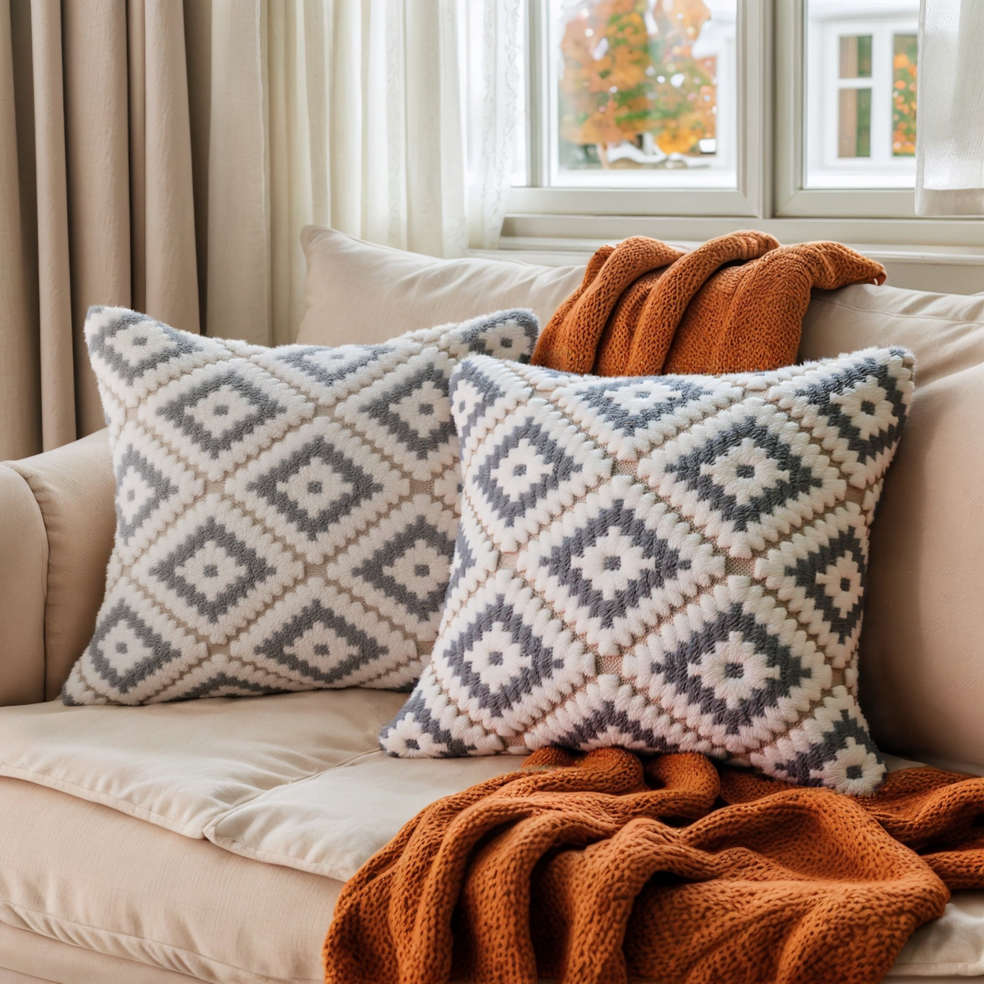 Unique Bargains 4 Pcs Soft Plush Throw Pillow Covers Grey/Navy Blue 18" x 18"