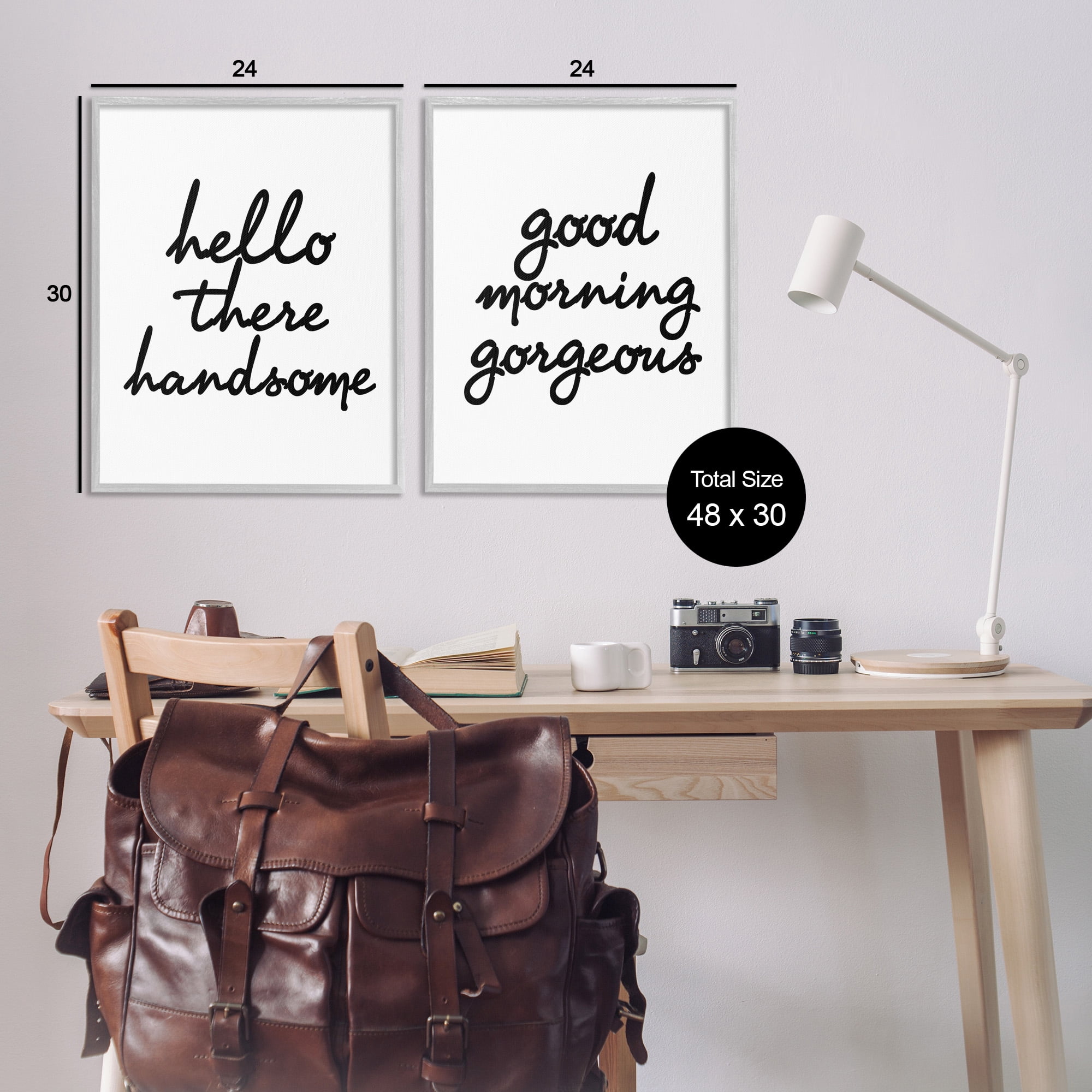 Stupell Industries Handsome & Gorgeous Greetings Inspirational Painting Gray Framed Art Print Wall Art, 24 x 30, Set of 2