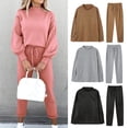 thumbnail image 2 of 2 Pcs/Set Women Top Pants Set High Collar Long Sleeves Solid Color Sweatshirt Drawstring Elastic Waist Loose Trousers Sport Outfit Fall Spring Tracksuit, 2 of 8