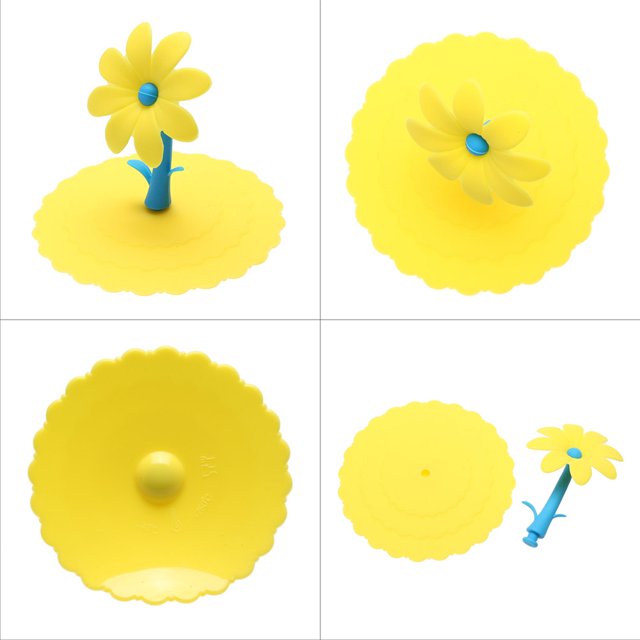 Tapa De Taza De Silicona Tapa de taza de silicona reutilizable a prueba de polvo de girasol Cubierta de taza de aislamiento (amarillo) Sywqhk Libre de BPA