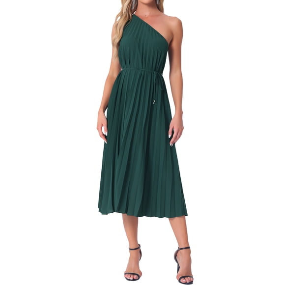 Vestido plisado con cordón INSPIRE CHIC para mujeres, vestido de cóctel de un solo hombro sin mangas
