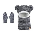 thumbnail image 2 of hengsof Kids Thick Knitted 3-Piece Set Bear Ears Beanie Hat Warm Gloves Toddler Winter Warm Face Mask Hat, 2 of 6