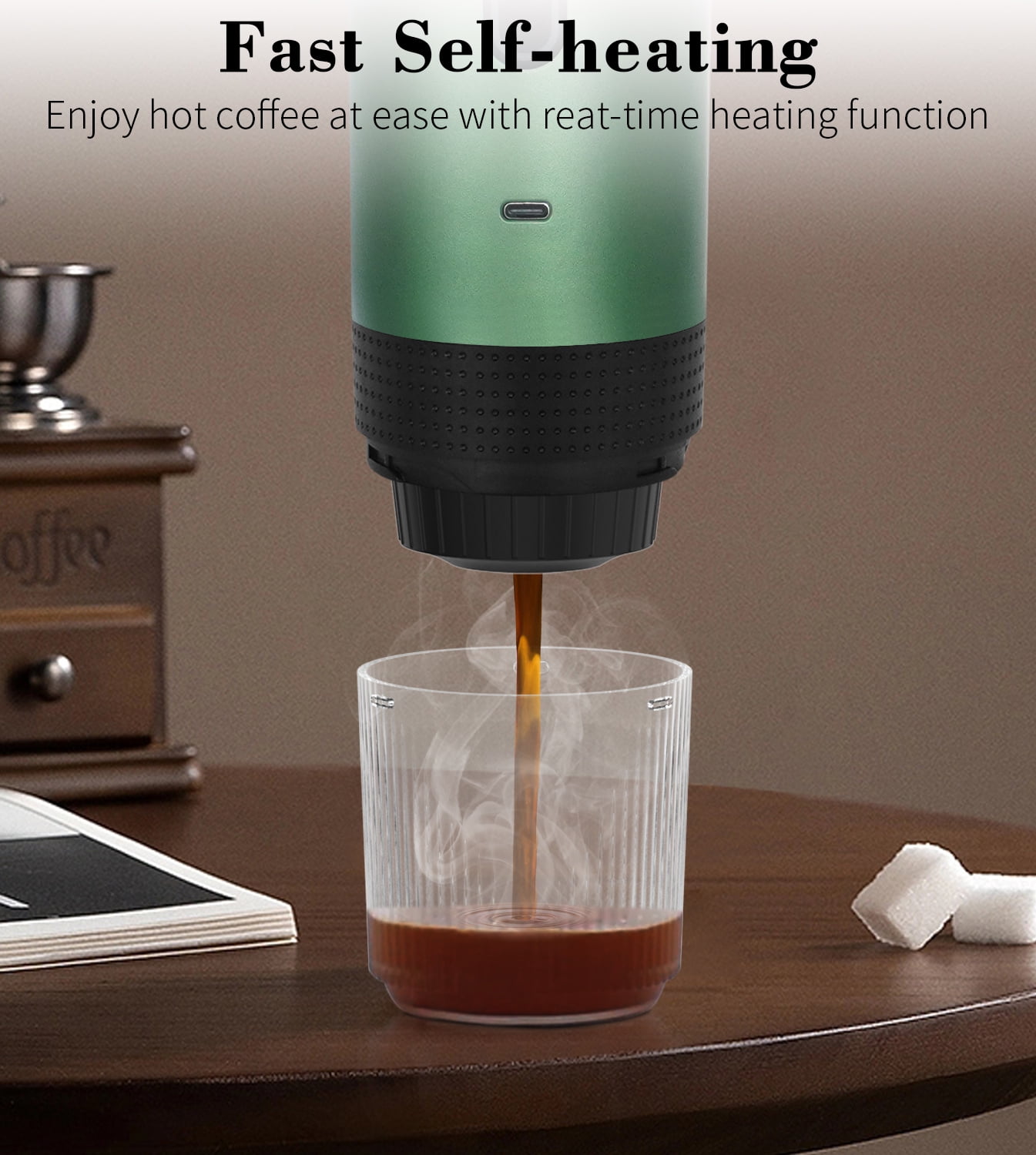 Portable Electric Espresso Machine, Travel Coffee Maker for Camping, Car Coffee Maker Self-Heating, Compatible with Ground Coffee & NS Capsule for RV, Hiking, Office