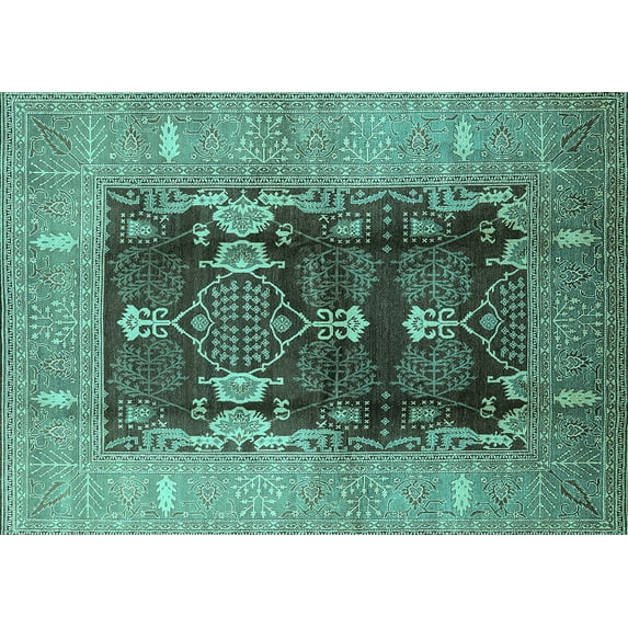 Ahgly Company Indoor Rectangle Oriental Turquoise Blue Industrial Area Rugs, 2' x 5'
