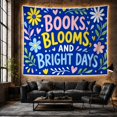 thumbnail image 6 of Books Blooms and Bright Days Text on Blue Background, Cheerful Illustration, Graduation Gift for Book Lovers, Literary Wall Art, Tapestry Wall Hanging for Bedroom and Study Room, 6 of 7