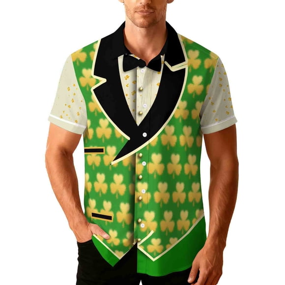 Hawaiian Shirt for Men, St Patrick Day Shirts for Women Button Down, Casual Short Sleeve Summer Beach Tops, Holiday Party Outfits, Lightweight Travel Wear