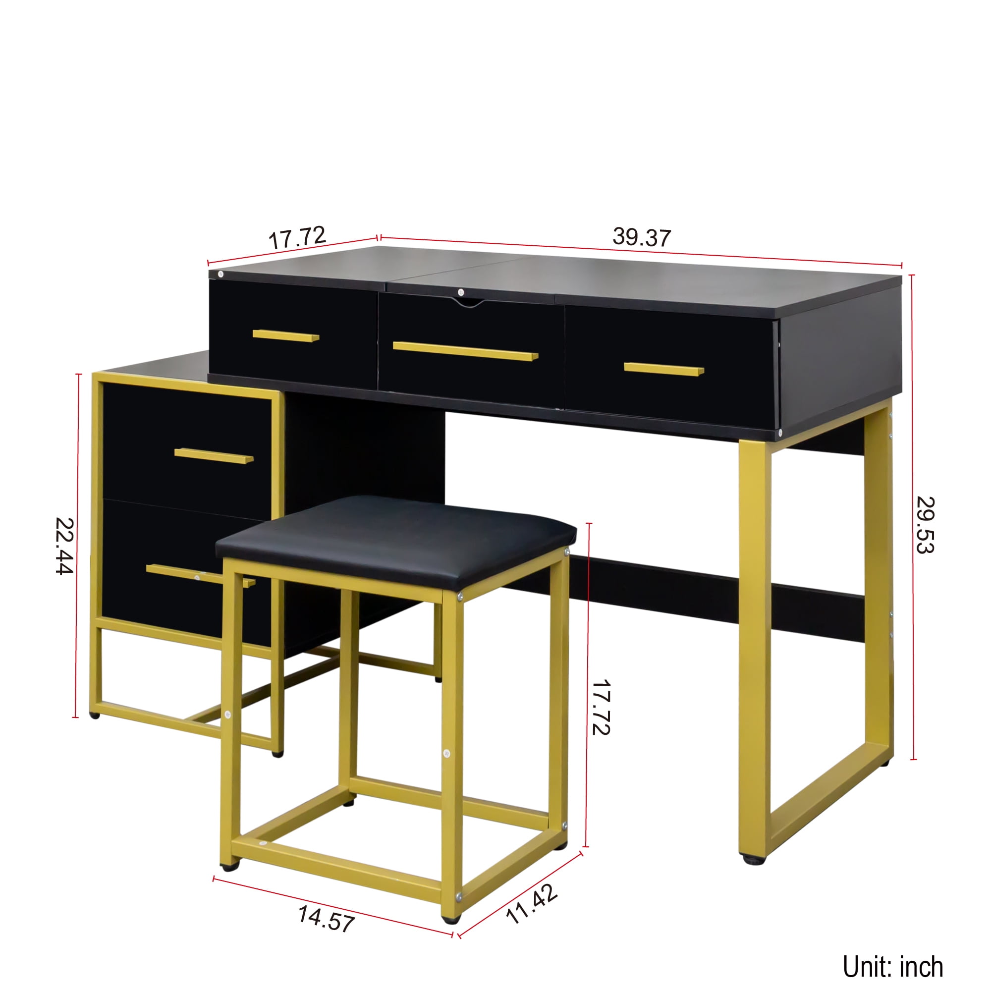 Makeup Vanity Set with Mirror , Dresser Table with Nightstand , with 4 Drawers
