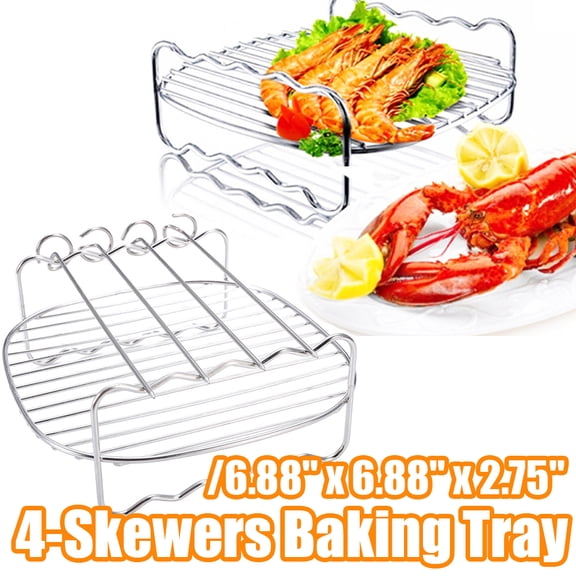 Cheers.US 4-Skewers Cooking Rack Round, Stainless Steel Round Rack for Cooking Cooling Steaming Baking, Fit Air Fryer Stockpot Pressure Cooker, Oven & Dishwasher Safe-6.88" x 6.88" x 2.75"