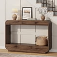 thumbnail image 2 of Aufeile 43" Entryway Table, Curved Console Table for Entryway, 2-Tier Wood Sofa Table with Open Storage Shelves Behind the Couch, Narrow Entry Table for Hallway Entrance Foyer, Walnut, 2 of 10