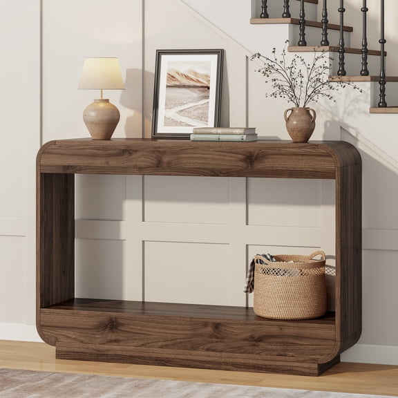Laintene Console Table, 43" Curved Entryway Table, Wood Sofa Tables Behind Couch with Open Shelf, Entry Table for Entrance, Hallway, Living Room, Walnut