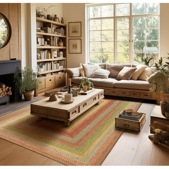 Homespice Azalea Jute Multi Color 4x6' Braided Area Rug for Living Room, Bedroom Rug and Dining Room. Pet Friendly. Decor Styles- Farmhouse Rug, Rustic, Vintage, Cottage, Primitive, Country, Boho Rug