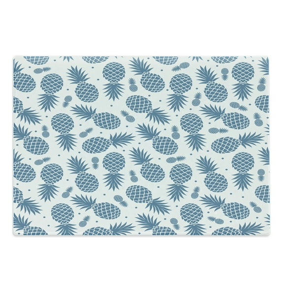 Pineapple Cutting Board, Island Themed Minimalistic Multi-Sized Tropic Fruity Pineapple Printed Vintage, Decorative Tempered Glass Cutting and Serving Board, Large Size, Blue White, by Ambesonne