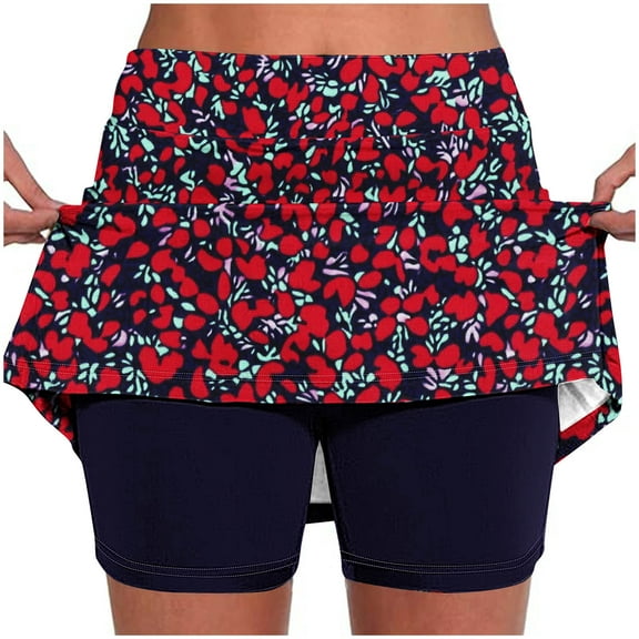 ZQUUVOU Women's Athletic Skorts Printed Lightweight High Waist Yoga Pockets Shorts(A-Navy,L)
