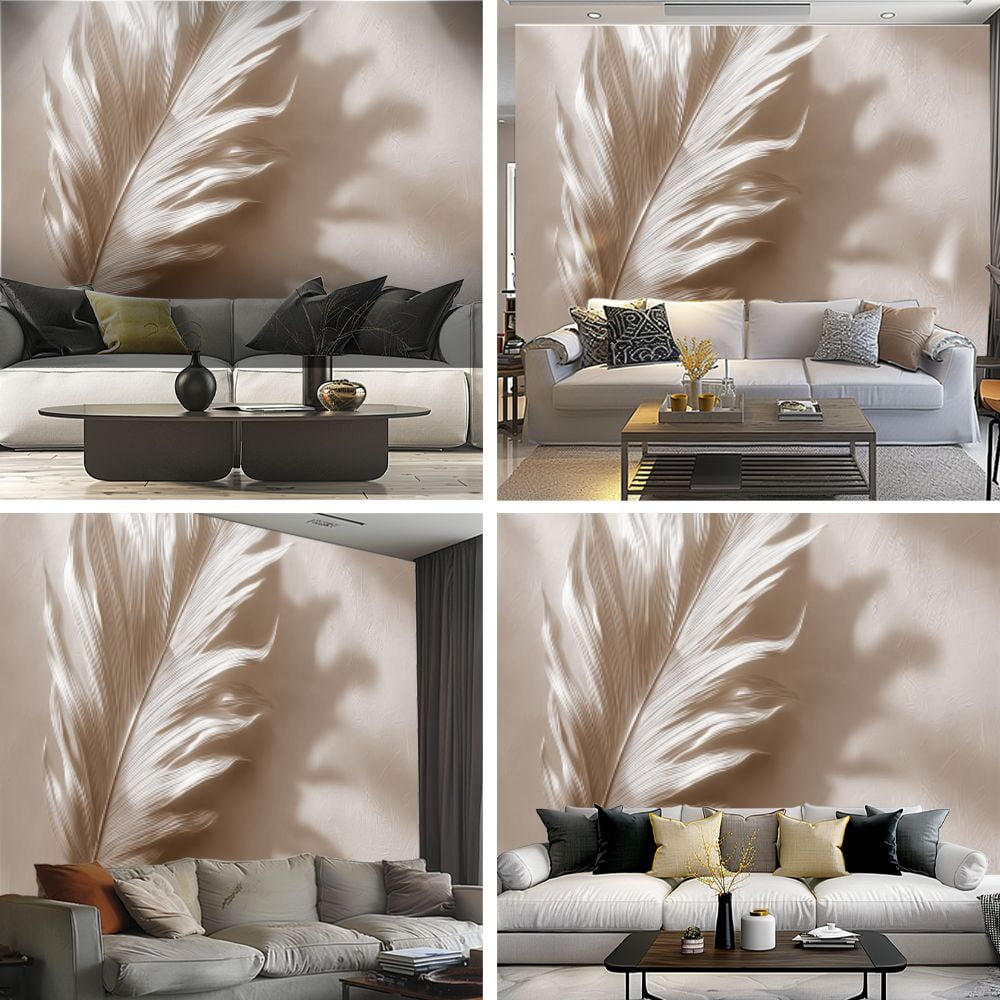 Peel and Stick Wallpaper Modern Minimalist Art Large Palm Leaf Beige Modern Art Wall Mural Decor Self Adhesive and Removable 69in x 98in