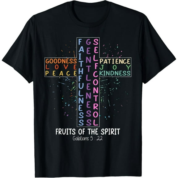 Fruit Of The Spirit Christian Cross Religious Bible Verse T-ShirtMen and women, Black T-shirt, size: Extra large