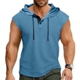 thumbnail image 2 of QSAWXQZ Men's Hooded Tank Top Sleeveless Quarter Button Down Drawstring Casual Gym Sweatshirt Pullover Vest for Summer S, 2 of 8