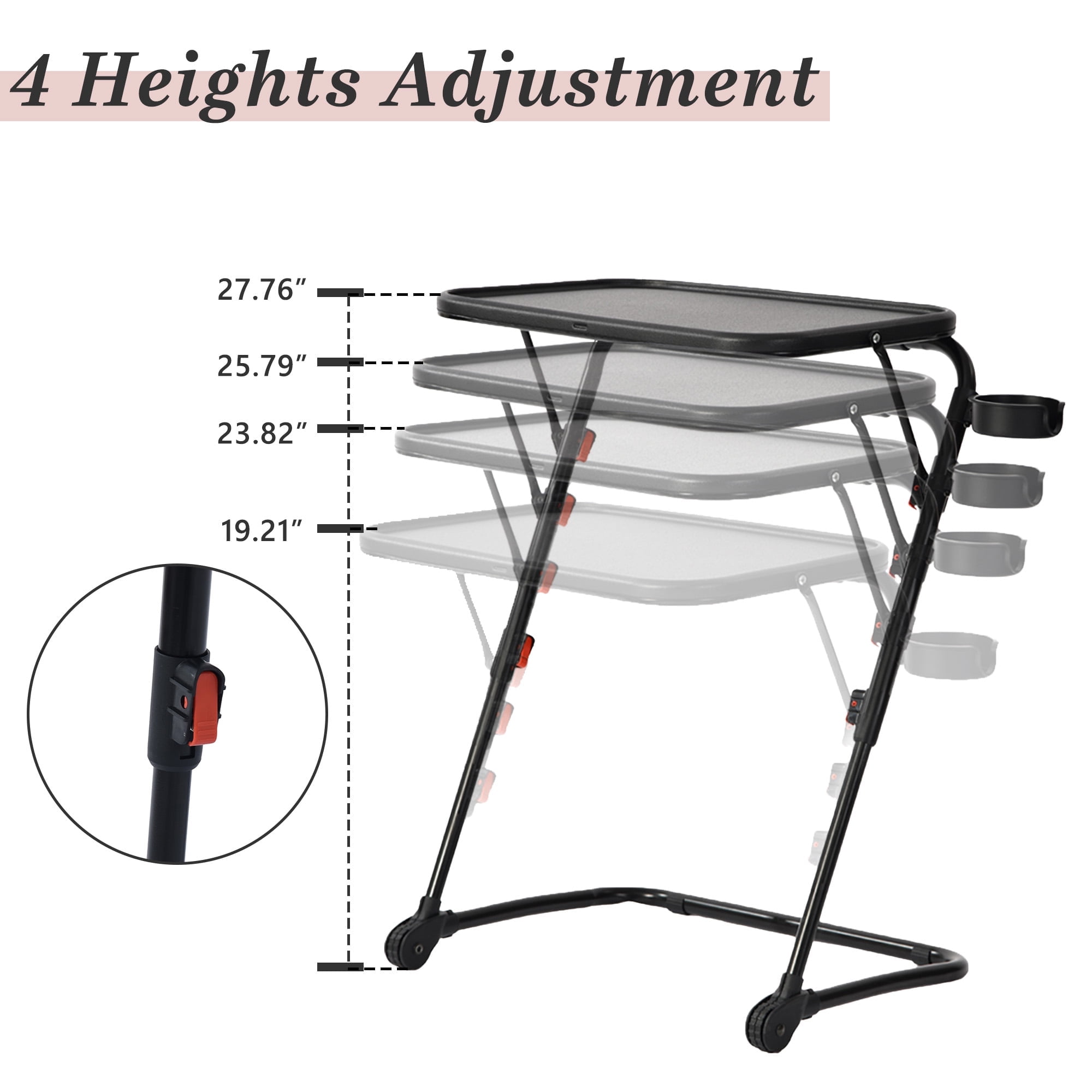 Homy Casa Adjustable TV Tray Table Set of 2, Portable Folding Dinner Tray for Bed Sofa and Office