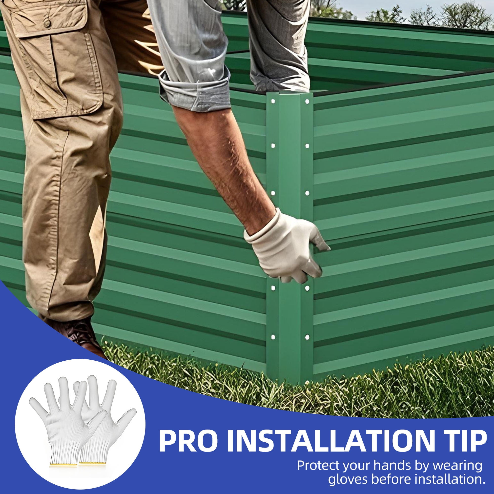 Uforic 2PCS 8X4X2FT Galvanized Metal Raised Garden Bed with Gardening Gloves, Ground Nails, Support Rod & Safety Rubber, Outdoor Above Ground Planter for Plants Vegetables Flowers, Green