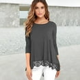 thumbnail image 3 of Uhndy Women's Loose Solid Color Crew Neck Long Sleeve Lace Panel Top, Women's Crew Neck T-Shirt, Lace Hem Top, 3 of 4
