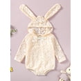 thumbnail image 2 of Bslissey Baby Girls Lace Hoodie Romper Long Sleeve Bunny Ears Hooded Bow Hollowed Jumpsuit 3M 6M 12M 18M 24M Infant Toddler Cute Spring Bodysuit for Casual Daily, 2 of 9