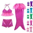 thumbnail image 3 of Hienoo Girls Halter Bikini Top Boyshorts Ruffle Fishtail Skirt 3-Piece Swimsuit Role Play Bathing Suit, Sizes 4-5, 3 of 3