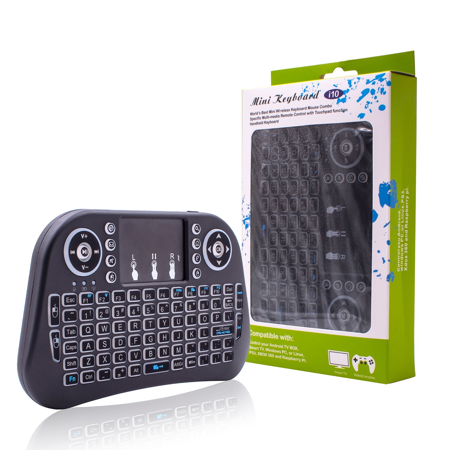 Mini i10 2.4G Air Mouse Wireless Keyboard with Touchpad Black
