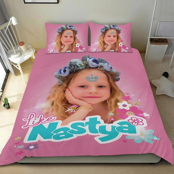 FSMYJJZY 3 Piece Like Nastya Cotton Bedding Set Twin Size Duvet Cover & 2 Pillowcases Cute Cartoon Soft Bedroom Gift