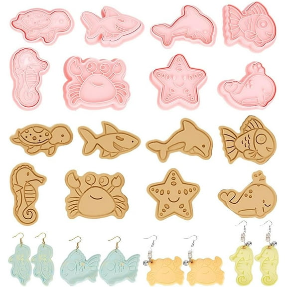 8Pcs 8 Styles PP Plastic Cookie Cutters Baking Tools Marine Organism 61~72.5x45.5~65.5x20mm 8pcs/set