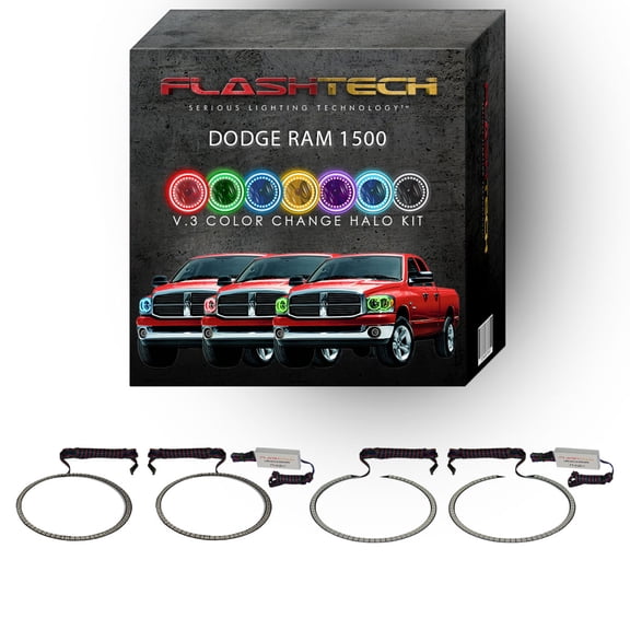 Flashtech RGB Multi Color Changing LED Halo kit for 2006-2008 Dodge Ram 1500 Headlights