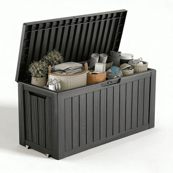 EASY UP 80 Gallon Resin Deck Box, Lockable Patio Outdoor Storage Box for Furniture, Garden Tools and Tools Storage, Waterproof Outside Storage Boxes.Father's Day Gift