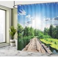 thumbnail image 5 of Ambesonne Nature Shower Curtain, Wooden Bridge on River, 69"Wx75"L, Blue Green, 5 of 5