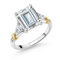 Gem Stone King 925 Silver and 10K Yellow Gold White Moissanite Engagement Ring for Women (3.89 Cttw, Emerald Cut 10X8MM, Trillion 3.5MM, Size 9)