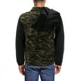 thumbnail image 3 of Men’s Camouflage Button Up Lined Removable Hood Stretch Denim Jean Jacket (Olive, S), 3 of 4