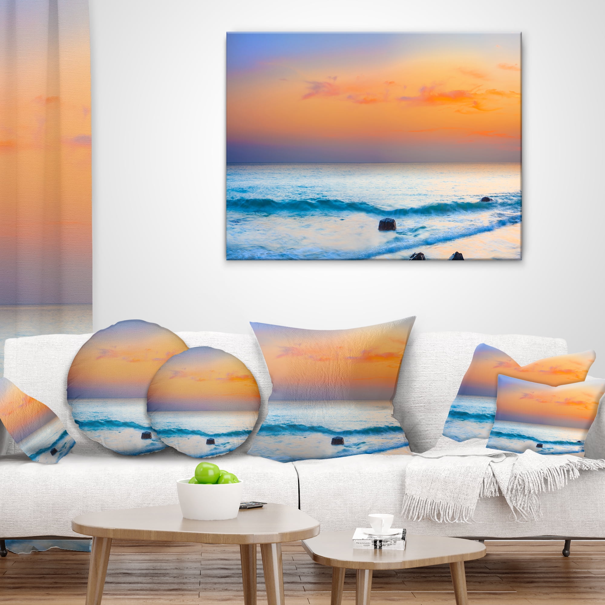 Designart Orange Sunset Panorama - Photography Throw Pillow - 16x16