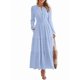 thumbnail image 2 of Vestido de Otoño Informal para Mujer, de Larga, Cuello en V, Cintura Elástica, Ligero, para Invitadas de Boda, con Bolsillos Azul S, 2 of 10